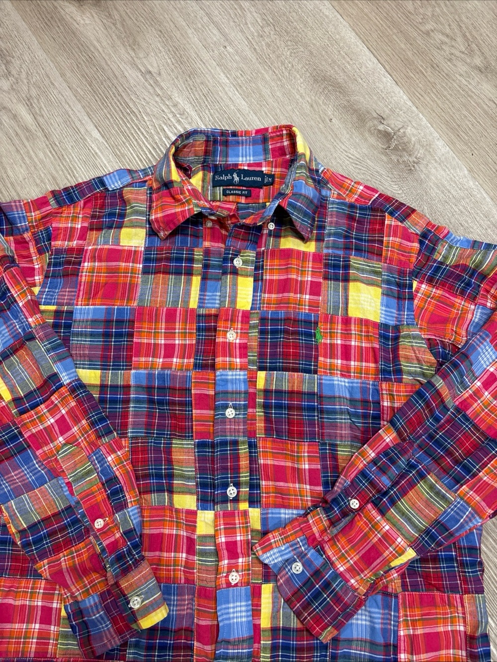 Vintage Polo Ralph Lauren Patchwork Shirt Medium Madra Button Up Long Sleeve Men